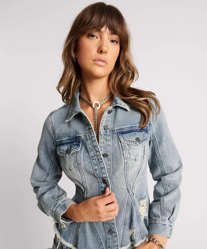One Teaspoon Denim Jackets SALTY DOG PEPLUM DENIM SHACKET 8211 Women One Teaspoon Denim Jackets SALTY DOG PEPLUM DENIM SHACKET 8211 Women