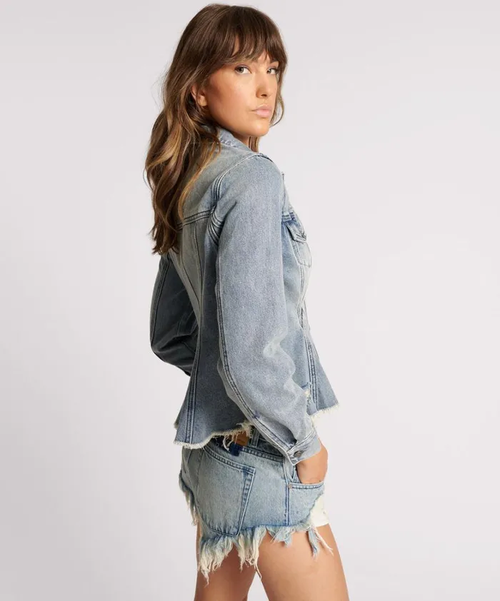 One Teaspoon Denim Jackets SALTY DOG PEPLUM DENIM SHACKET 8211 Women One Teaspoon Denim Jackets SALTY DOG PEPLUM DENIM SHACKET 8211 Women