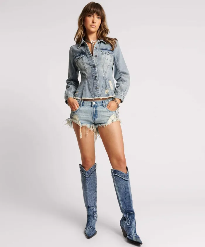 One Teaspoon Denim Jackets SALTY DOG PEPLUM DENIM SHACKET 8211 Women One Teaspoon Denim Jackets SALTY DOG PEPLUM DENIM SHACKET 8211 Women
