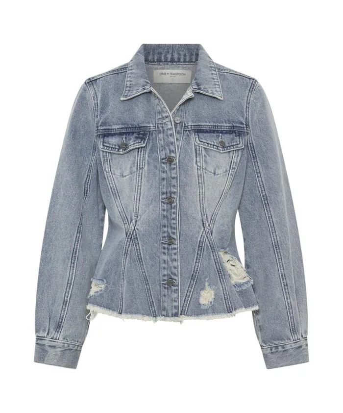 One Teaspoon Denim Jackets SALTY DOG PEPLUM DENIM SHACKET 8211 Women One Teaspoon Denim Jackets SALTY DOG PEPLUM DENIM SHACKET 8211 Women