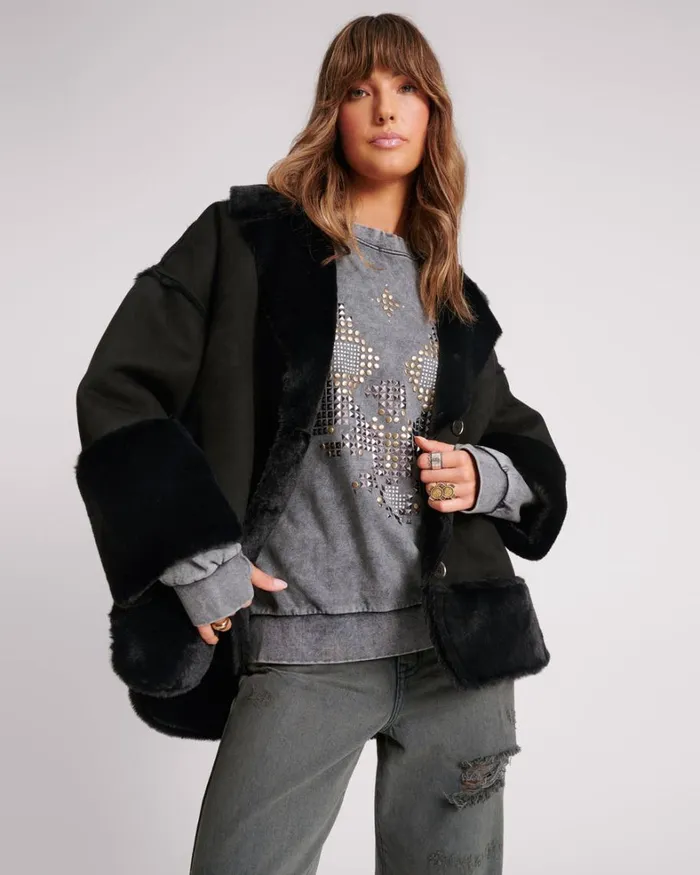 One Teaspoon Jackets FAUX SHEARLING AVIATOR COAT 8211 Women