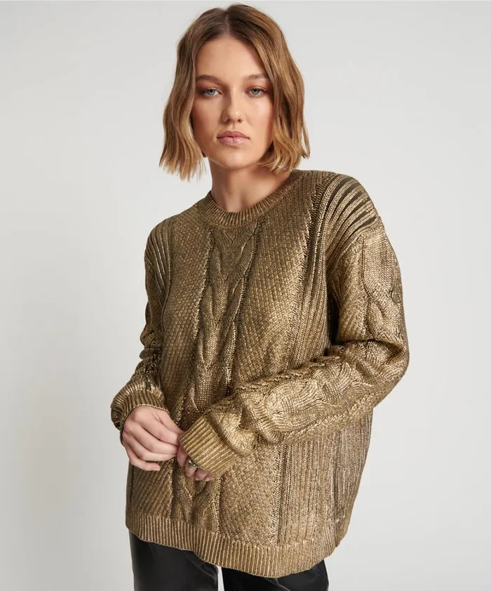 One Teaspoon Knitwear GOLD FOIL CABLE SPINE SWEATER 8211 Women