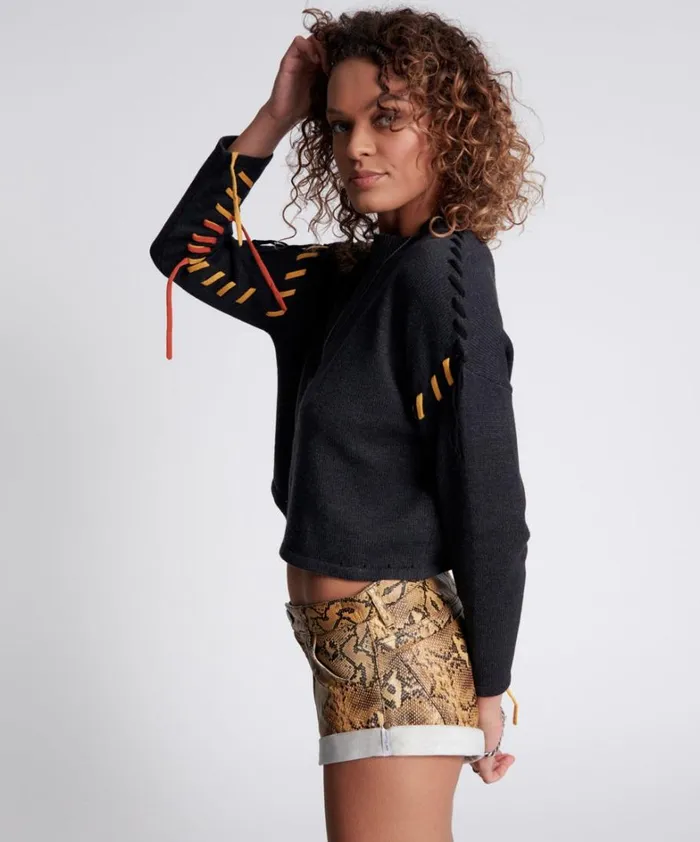 One Teaspoon Knitwear STITCHED UP CROP KNIT SWEATER 8211 Women One Teaspoon Knitwear STITCHED UP CROP KNIT SWEATER 8211 Women