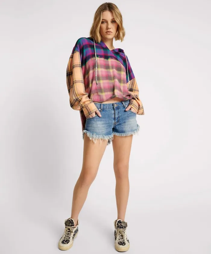 One Teaspoon Shirts MIXED FLANNEL HOODED SHIRT 8211 Women One Teaspoon Shirts MIXED FLANNEL HOODED SHIRT 8211 Women