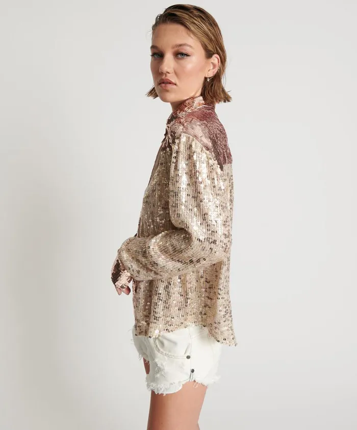 One Teaspoon Shirts ROSE GOLD HAND SEQUIN WESTERN SHIRT 8211 Women One Teaspoon Shirts ROSE GOLD HAND SEQUIN WESTERN SHIRT 8211 Women