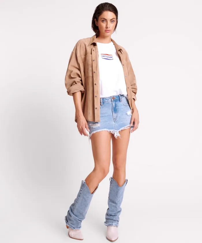 One Teaspoon Shirts SAND SUEDE LEATHER DARIA SHACKET 8211 Women One Teaspoon Shirts SAND SUEDE LEATHER DARIA SHACKET 8211 Women