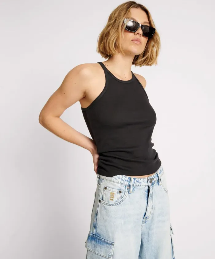 One Teaspoon Tees and Tanks BLACK ONE TEASPOON FINE RIB SINGLET 8211 Women One Teaspoon Tees and Tanks BLACK ONE TEASPOON FINE RIB SINGLET 8211 Women