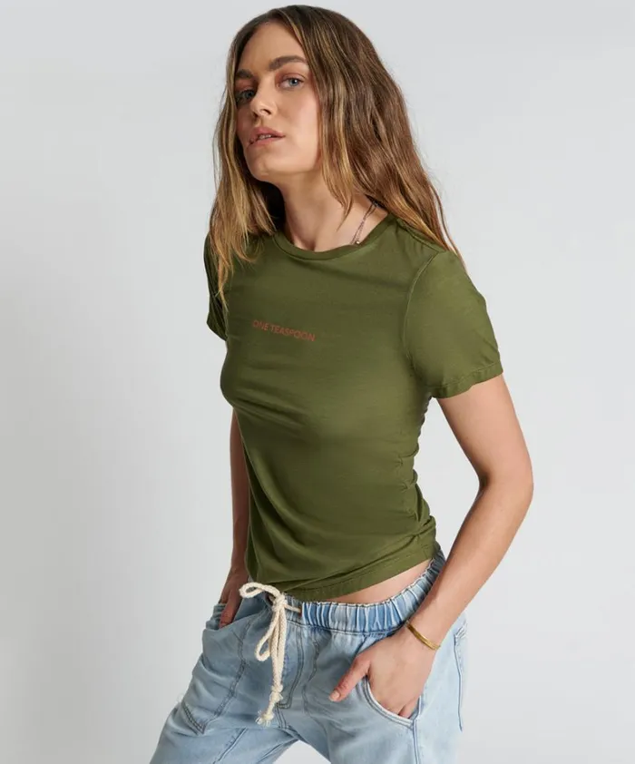 One Teaspoon Tees and Tanks BURNT OLIVE LOGO FITTED TEE 8211 Women One Teaspoon Tees and Tanks BURNT OLIVE LOGO FITTED TEE 8211 Women