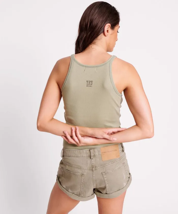 One Teaspoon Tees and Tanks MATCHA ONE TEASPOON RIB SINGLET 8211 Women One Teaspoon Tees and Tanks MATCHA ONE TEASPOON RIB SINGLET 8211 Women