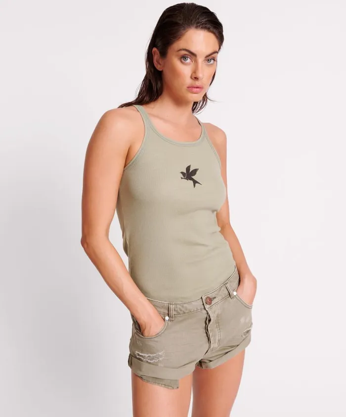 One Teaspoon Tees and Tanks MATCHA ONE TEASPOON RIB SINGLET 8211 Women One Teaspoon Tees and Tanks MATCHA ONE TEASPOON RIB SINGLET 8211 Women