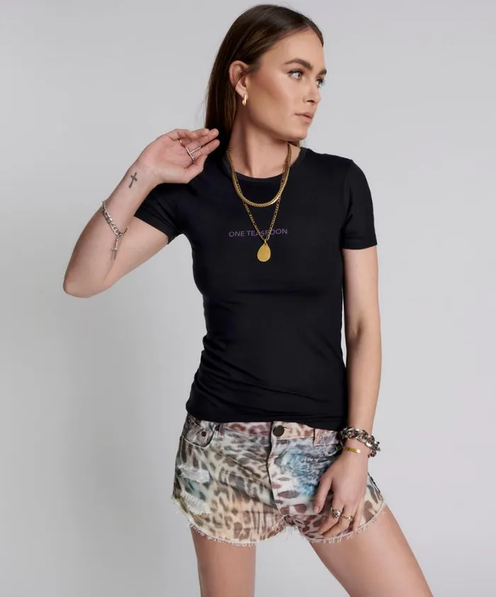 One Teaspoon Tees and Tanks WASHED BLACK SMILEY LOGO FITTED TEE 8211 Women One Teaspoon Tees and Tanks WASHED BLACK SMILEY LOGO FITTED TEE 8211 Women