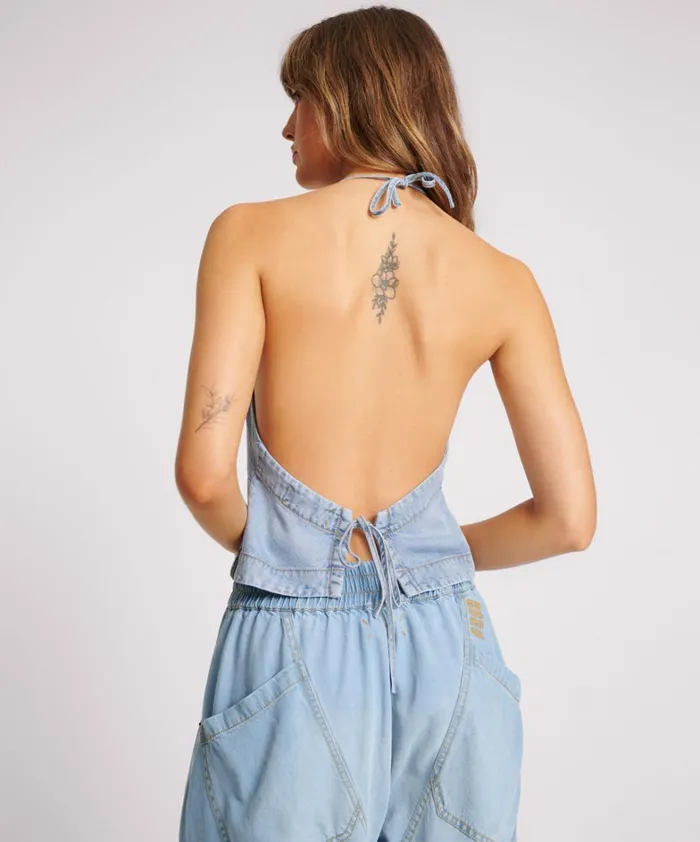 One Teaspoon Tops SOFT BLUE TENCEL HALTER TOP 8211 Women One Teaspoon Tops SOFT BLUE TENCEL HALTER TOP 8211 Women