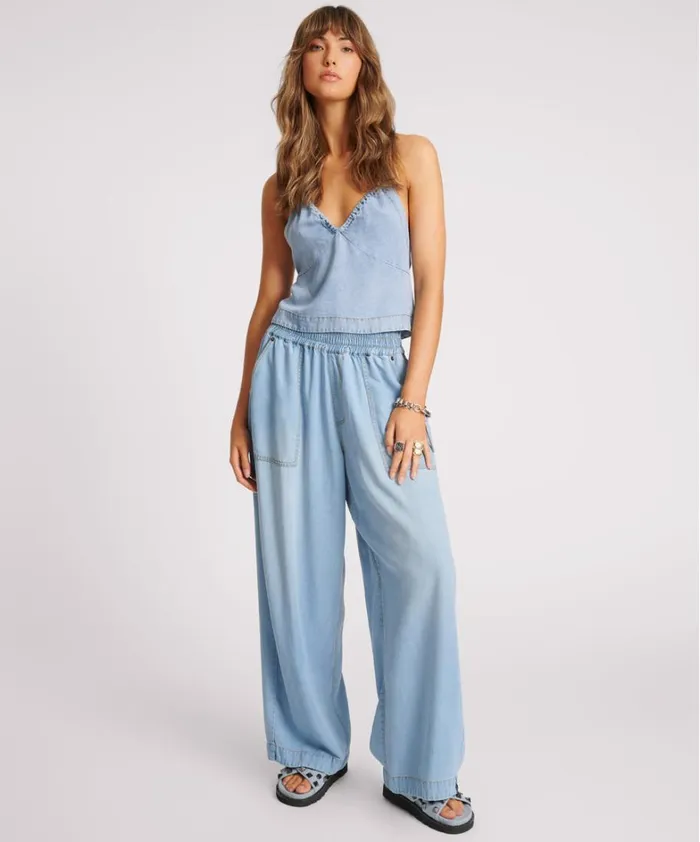 One Teaspoon Tops SOFT BLUE TENCEL HALTER TOP 8211 Women One Teaspoon Tops SOFT BLUE TENCEL HALTER TOP 8211 Women