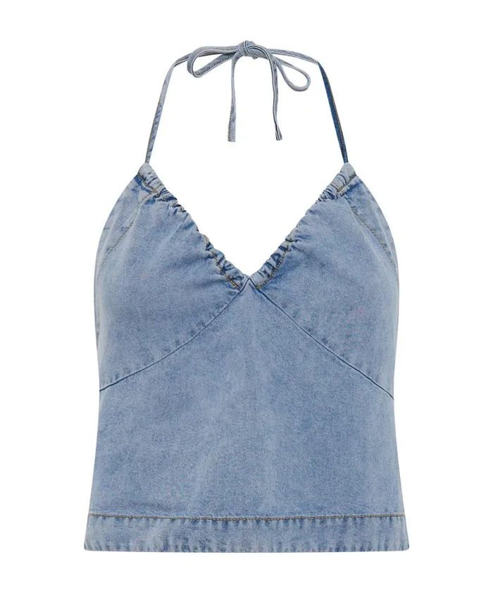 One Teaspoon Tops SOFT BLUE TENCEL HALTER TOP 8211 Women One Teaspoon Tops SOFT BLUE TENCEL HALTER TOP 8211 Women
