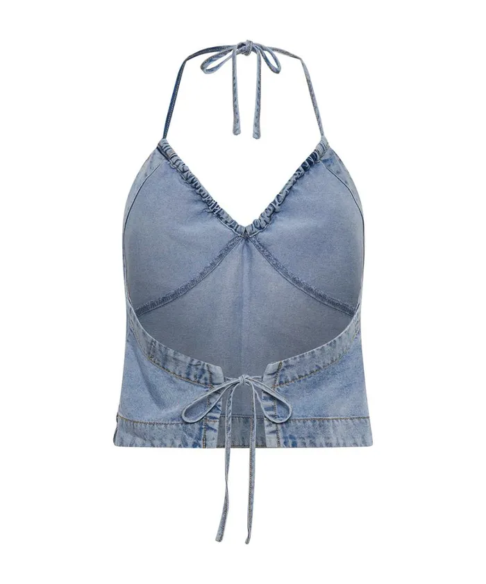 One Teaspoon Tops SOFT BLUE TENCEL HALTER TOP 8211 Women One Teaspoon Tops SOFT BLUE TENCEL HALTER TOP 8211 Women