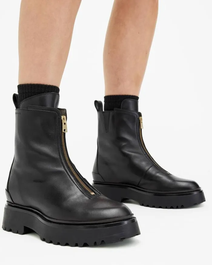 Ophelia Chunky Leather Chelsea Boots Black Women AllSaints Shoes and Boots