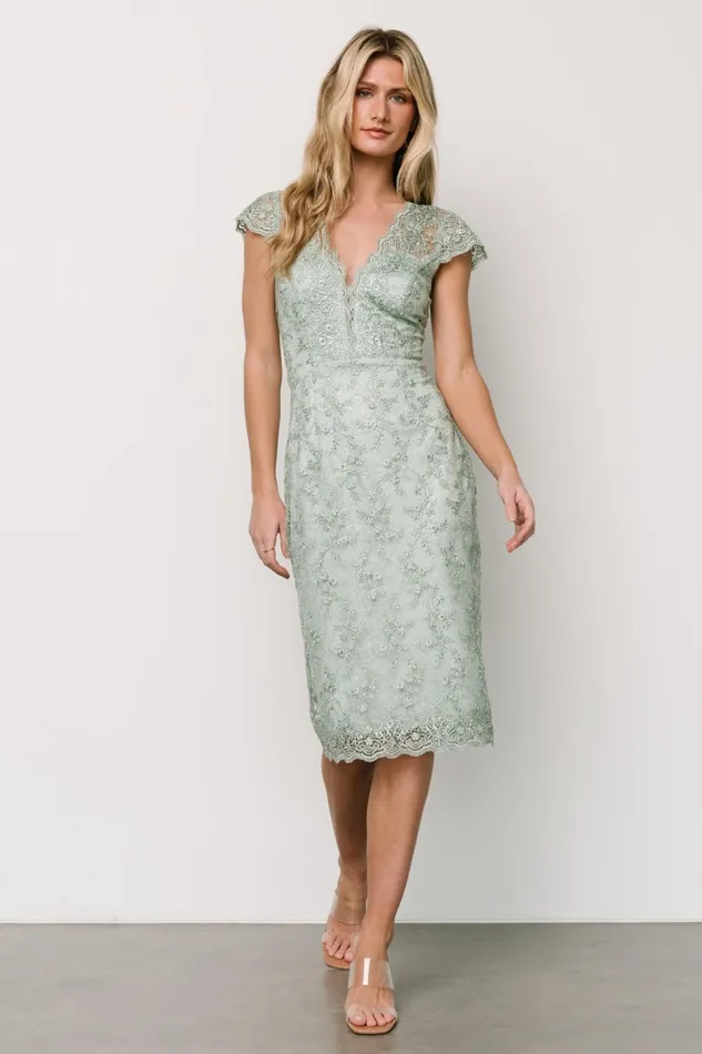 Oriana Embossed Shimmer Midi Dress Sage Women Baltic Born Embellished Sequin