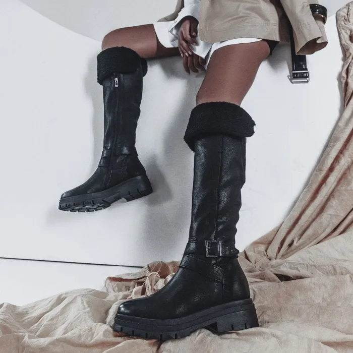 Over The Knee Boots Women Moda In Pelle Indiie Black Nubuck