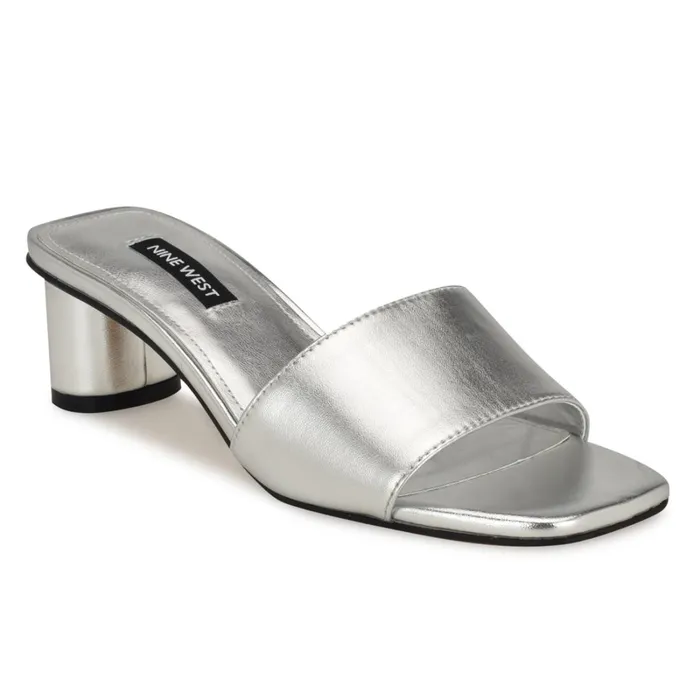 Paire Slide Sandals Silver Women Nine West Low Heel Paire Slide Sandals Silver Women Nine West Low Heel