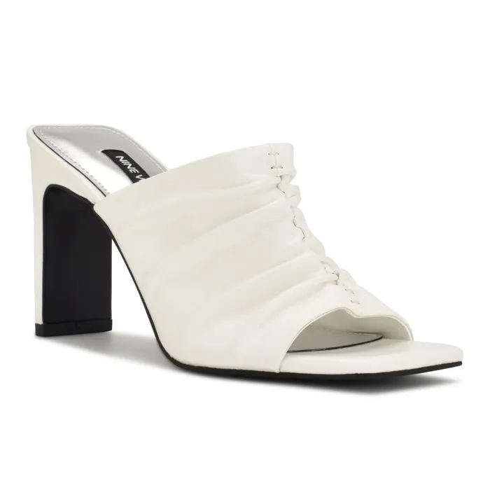 Peary Heeled Slide Sandals White Women Nine West Dress Peary Heeled Slide Sandals White Women Nine West Dress