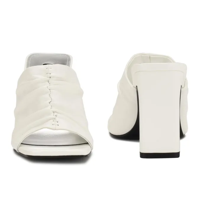 Peary Heeled Slide Sandals White Women Nine West Dress Peary Heeled Slide Sandals White Women Nine West Dress