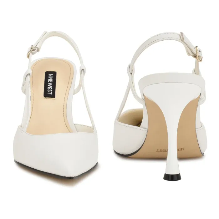 Peni Slingback Pumps White Leather Women Nine West Slingbacks Peni Slingback Pumps White Leather Women Nine West Slingbacks