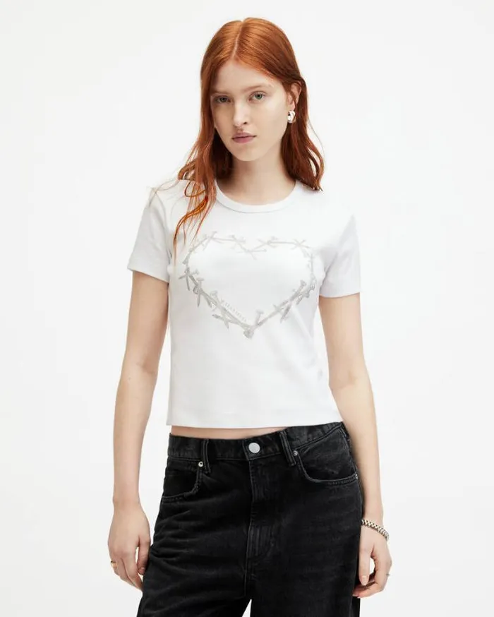 Perta Metallic Printed Stevie TShirt Optic White Women AllSaints TShirts