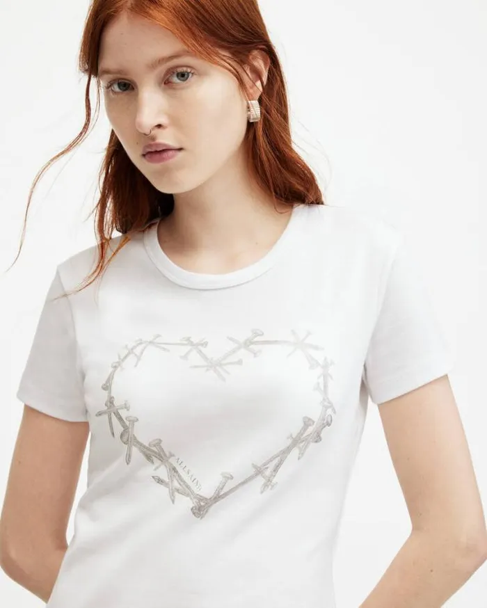 Perta Metallic Printed Stevie TShirt Optic White Women AllSaints TShirts
