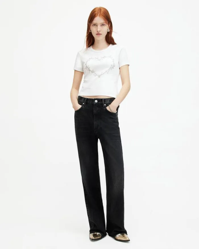 Perta Metallic Printed Stevie TShirt Optic White Women AllSaints TShirts