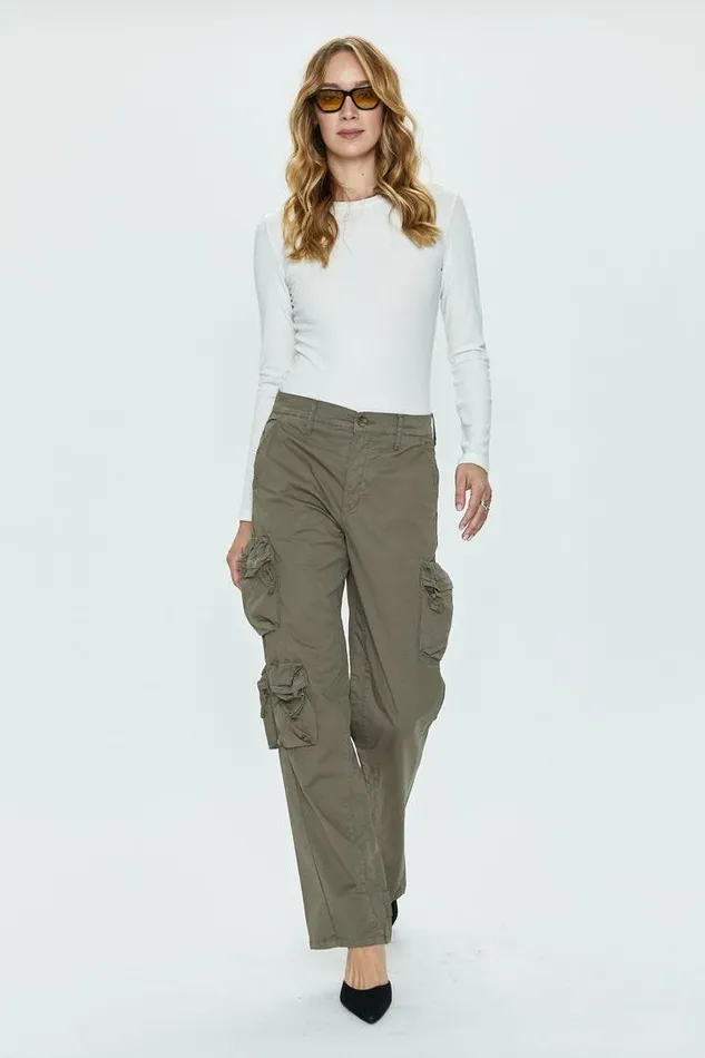 Pistola Denim Pants Women Bobbie Utility Mid Rise Loose Straight Cargo 8211 Dark Olive Dark Olive
