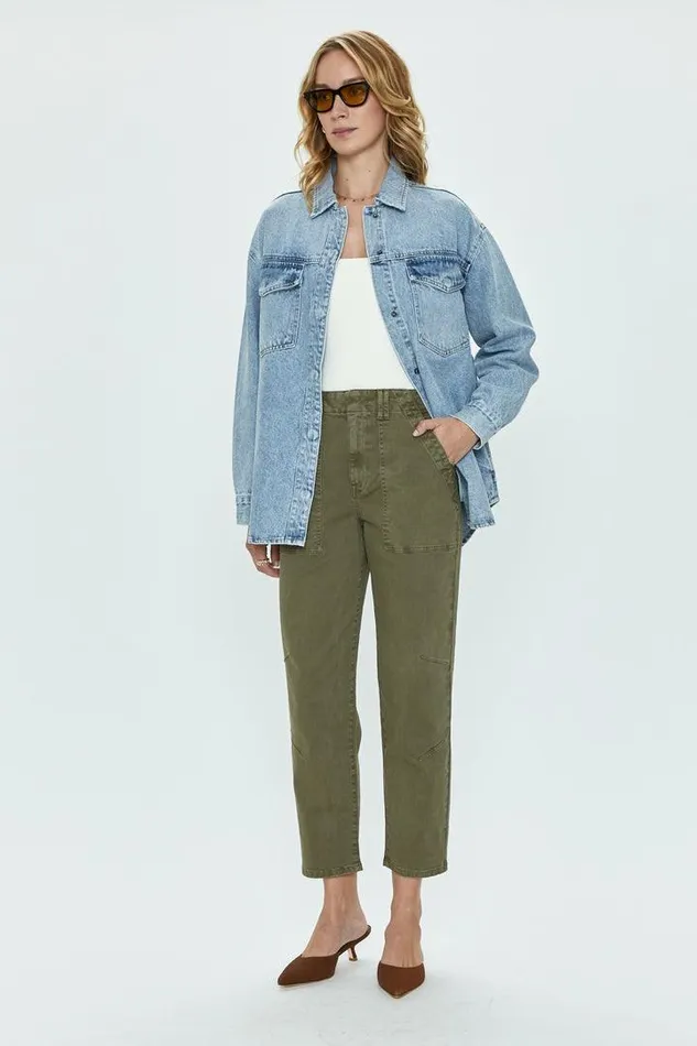 Pistola Denim Pants Women Pamela High Rise Straight Trouser 8211 Dark Olive Dark Olive