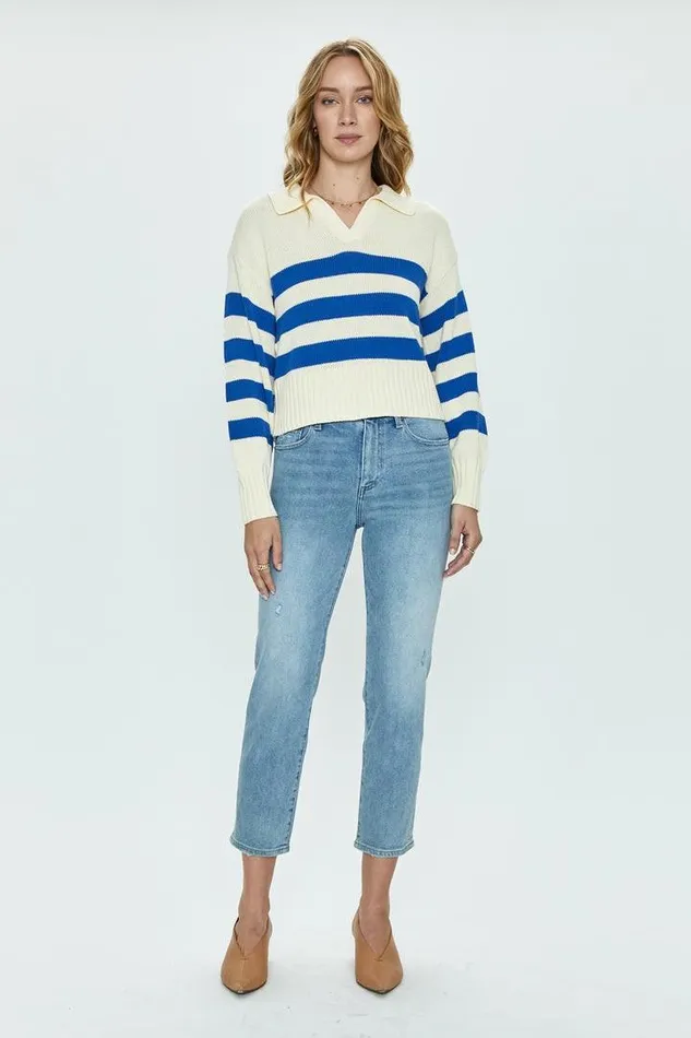 Pistola Denim Sweaters and Knits Women Arlo Polo Sweater 8211 Ivory Sea Stripe Ivory Sea Stripe