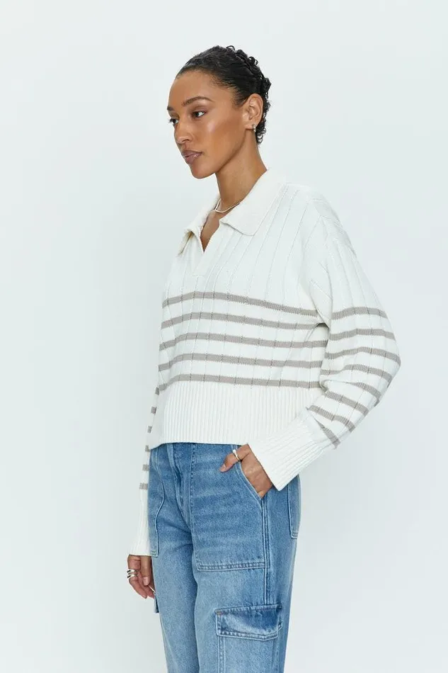 Pistola Denim Sweaters and Knits Women Arlo Polo SweaterEcru 8211 Taupe Stripe Ecru Taupe Stripe