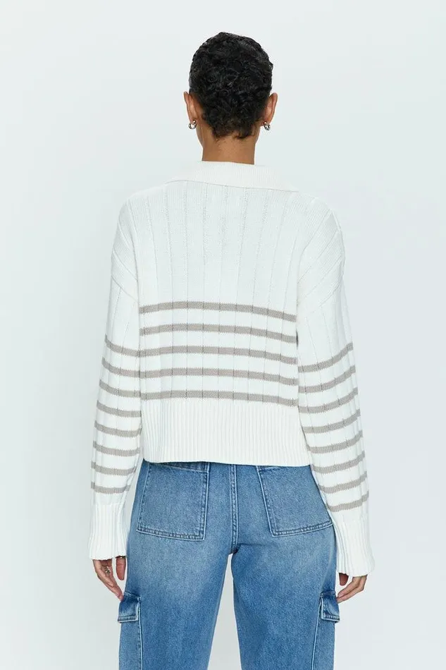 Pistola Denim Sweaters and Knits Women Arlo Polo SweaterEcru 8211 Taupe Stripe Ecru Taupe Stripe