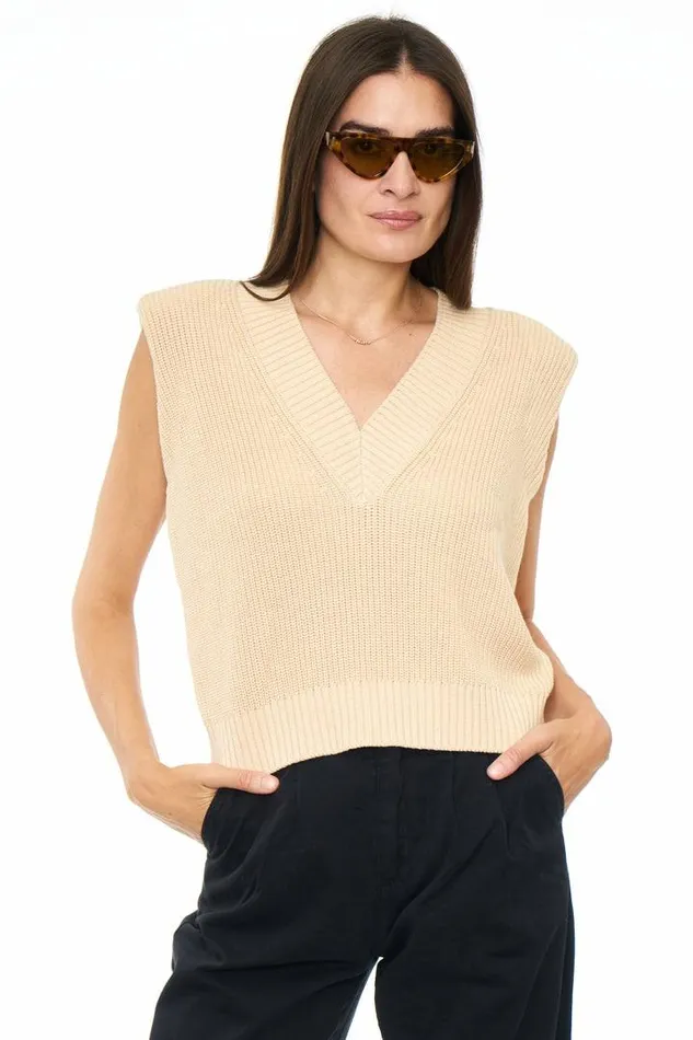 Pistola Denim Tops Women Bella Sleeveless Shoulder Pad Sweater Vest 8211 Agave Agave