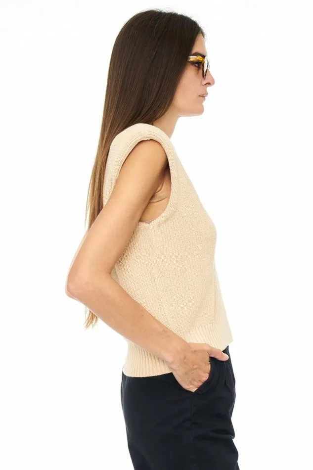 Pistola Denim Tops Women Bella Sleeveless Shoulder Pad Sweater Vest 8211 Agave Agave