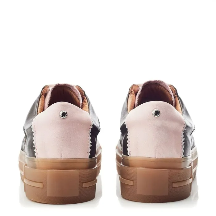 Platform Trainers Women Moda In Pelle Amande Khaki Leather