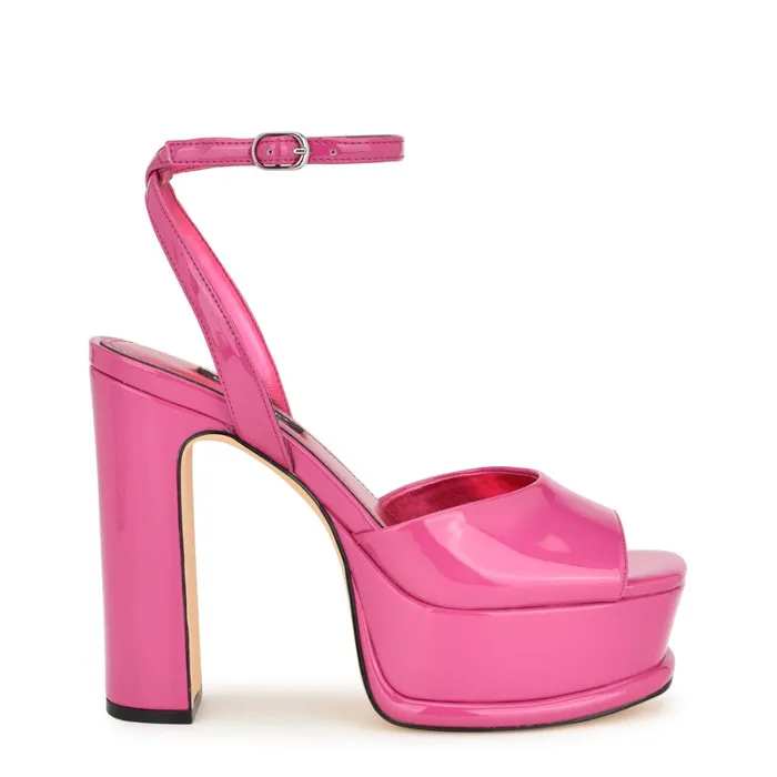 Platt Platform Ankle Strap Sandals Pink Patent Women Nine West High Heels