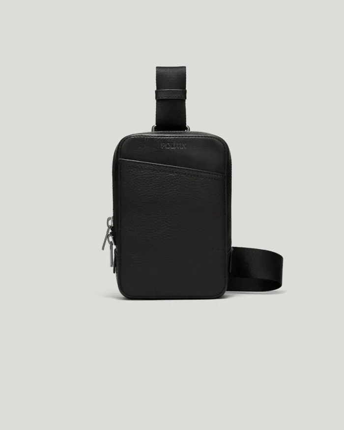Politix Bags Men Leather Crossbody Bag Black