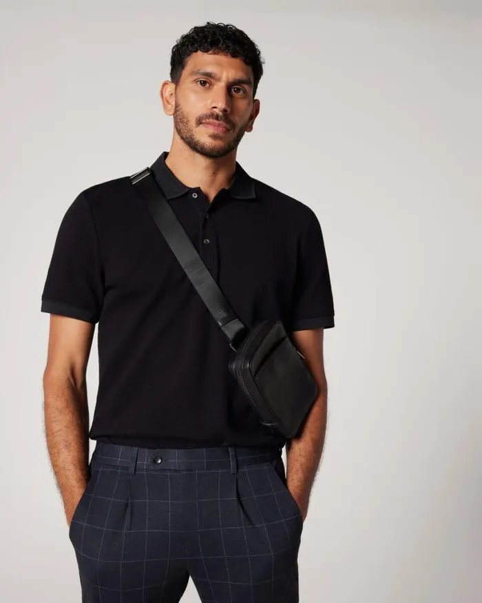 Politix Bags Men Leather Crossbody Bag Black