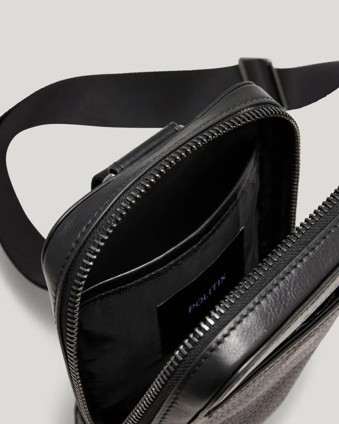 Politix Bags Men Leather Crossbody Bag Black