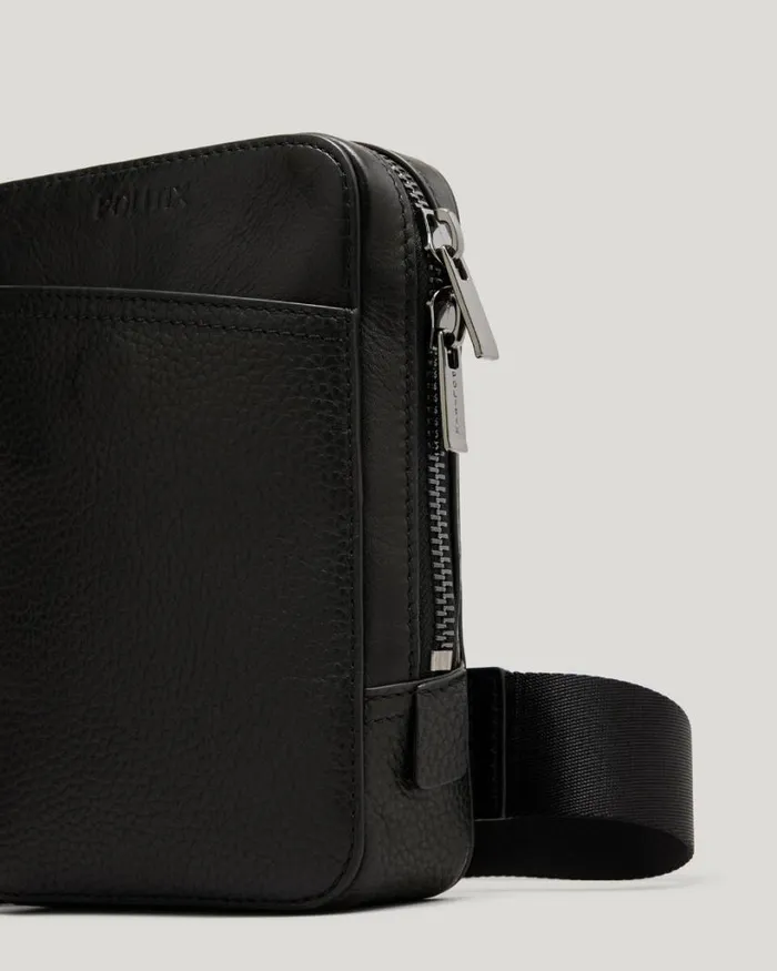 Politix Bags Men Leather Crossbody Bag Black