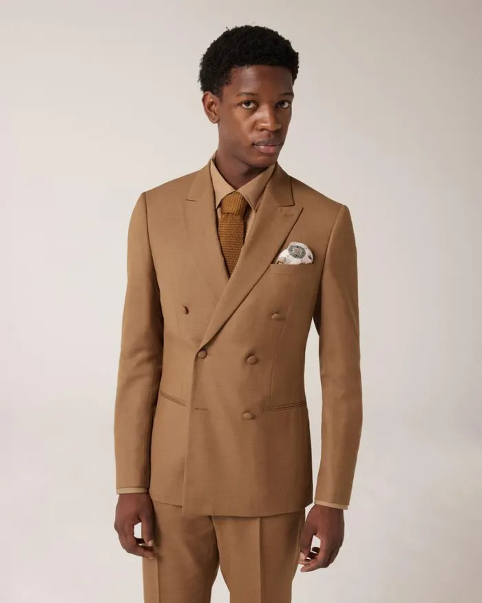 Politix Blazers Men Slim Stretch Double Breasted Tailored Jacket Tan