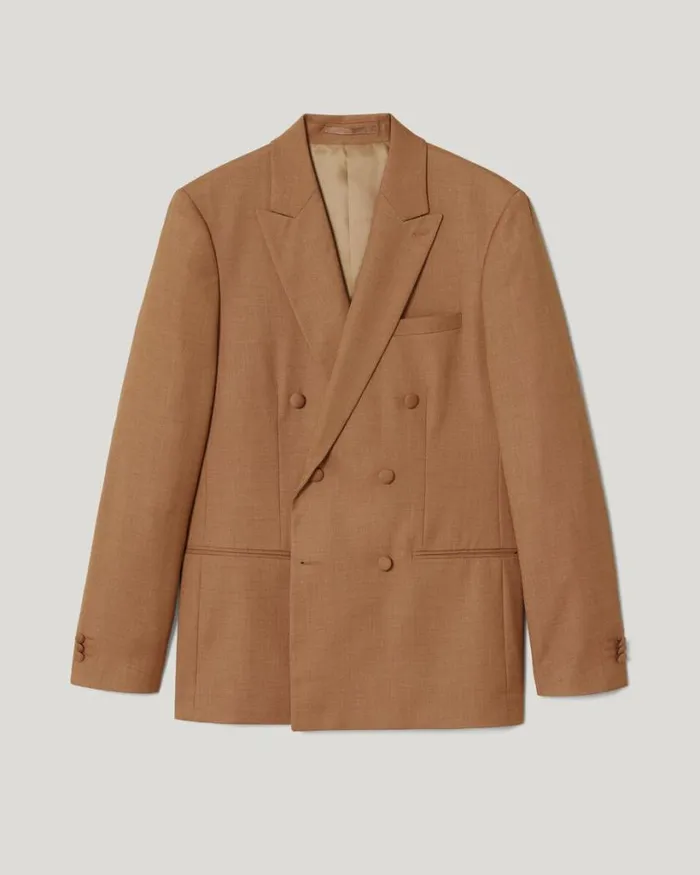 Politix Blazers Men Slim Stretch Double Breasted Tailored Jacket Tan