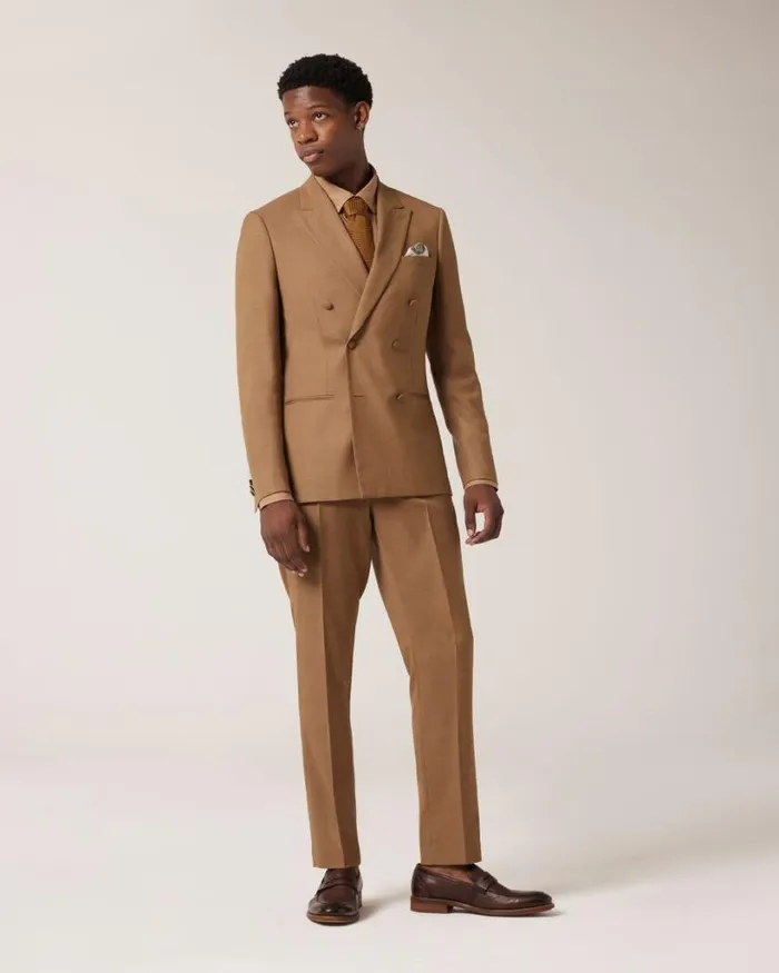 Politix Blazers Men Slim Stretch Double Breasted Tailored Jacket Tan