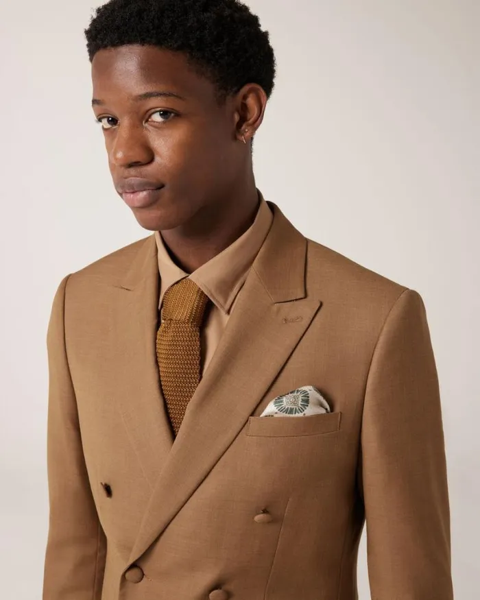 Politix Blazers Men Slim Stretch Double Breasted Tailored Jacket Tan