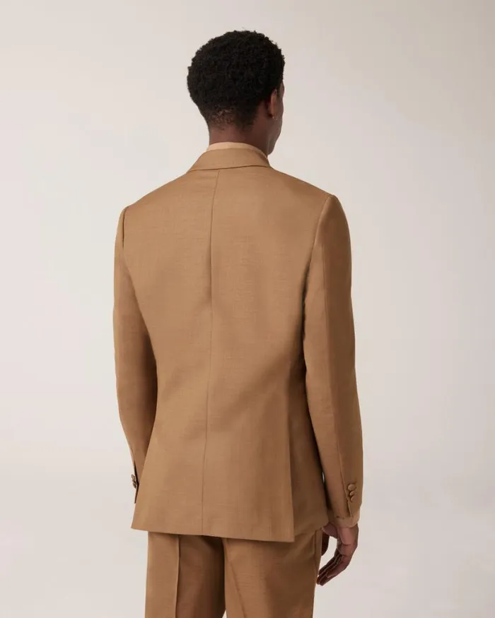 Politix Blazers Men Slim Stretch Double Breasted Tailored Jacket Tan