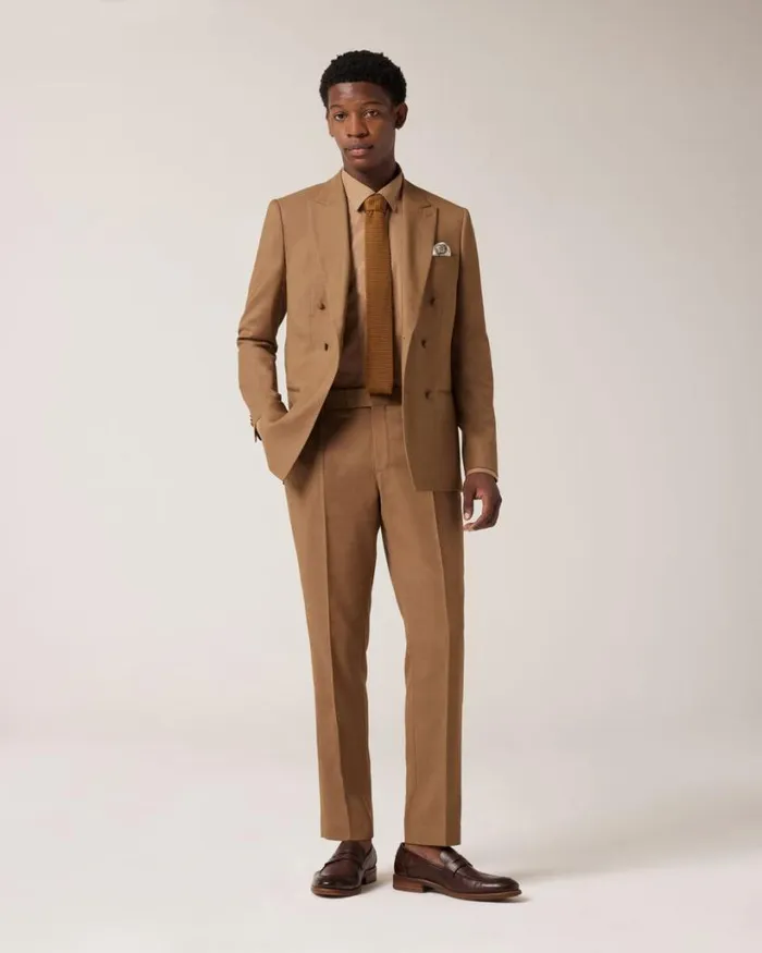 Politix Blazers Men Slim Stretch Double Breasted Tailored Jacket Tan