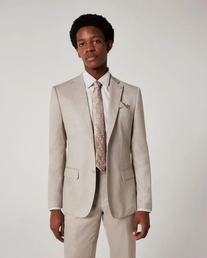 Politix Blazers Men Slim Stretch Textured Tailored Jacket Almond