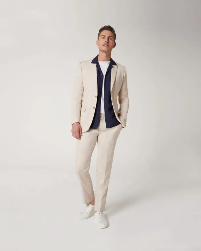 Politix Blazers Men Slim Stretch Textured Tailored Jacket Natural